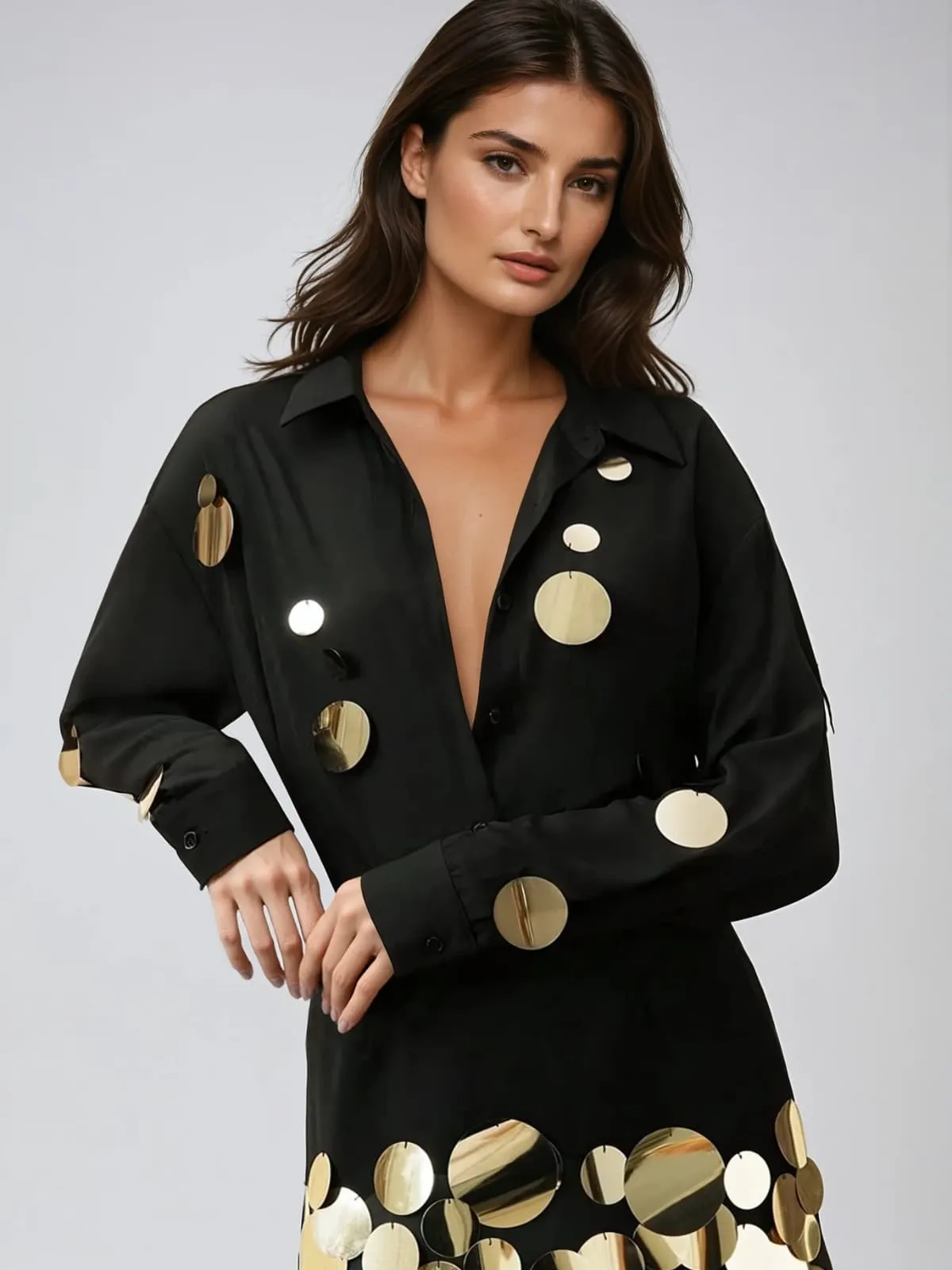 Uthara V Neck Sequin Skirt Set In Black sold by Mew Mews product image thumbnail 2