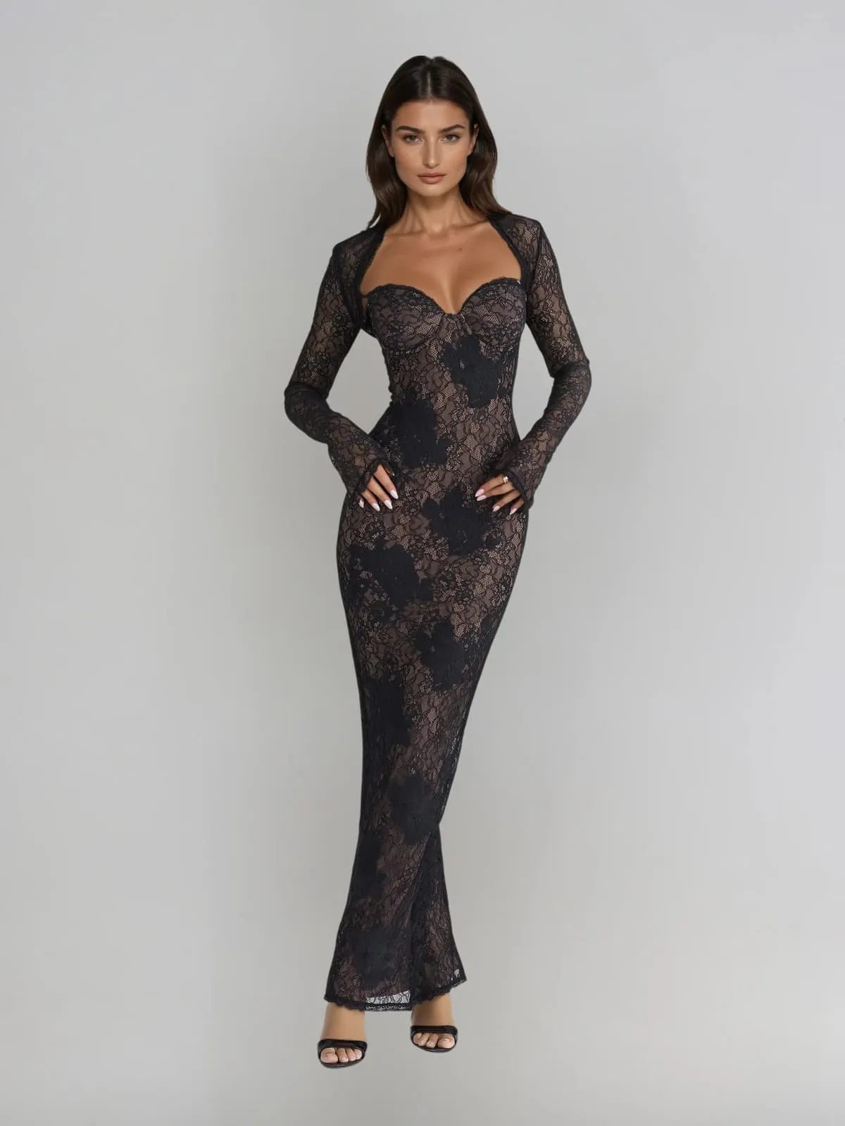 Ulthris Shawl Strapless Lace Maxi Dress sold by Mew Mews