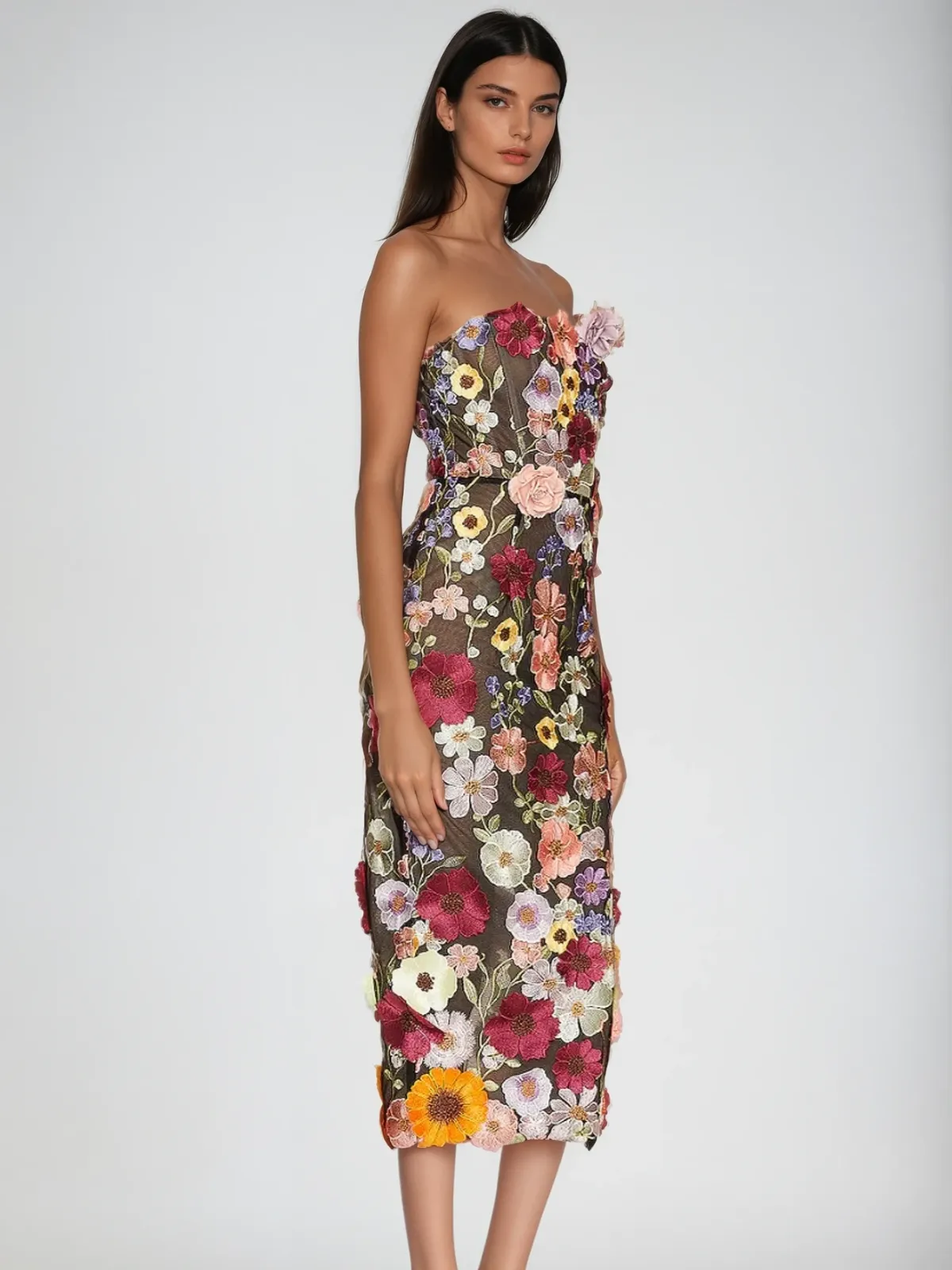 Latasha Strapless Flower Embroidered Maxi Dress sold by Mew Mews product image thumbnail 2