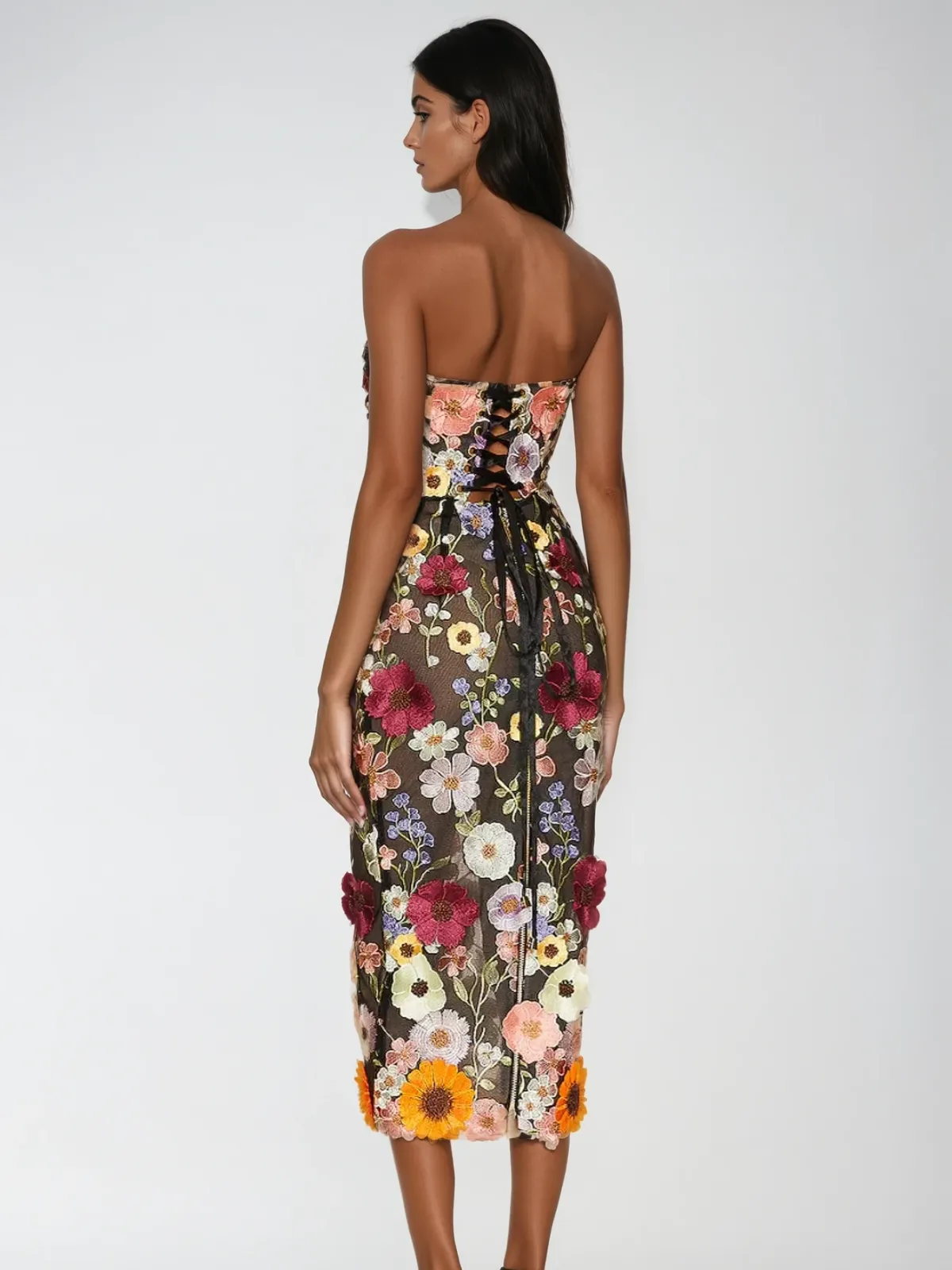 Latasha Strapless Flower Embroidered Maxi Dress sold by Mew Mews product image thumbnail 3