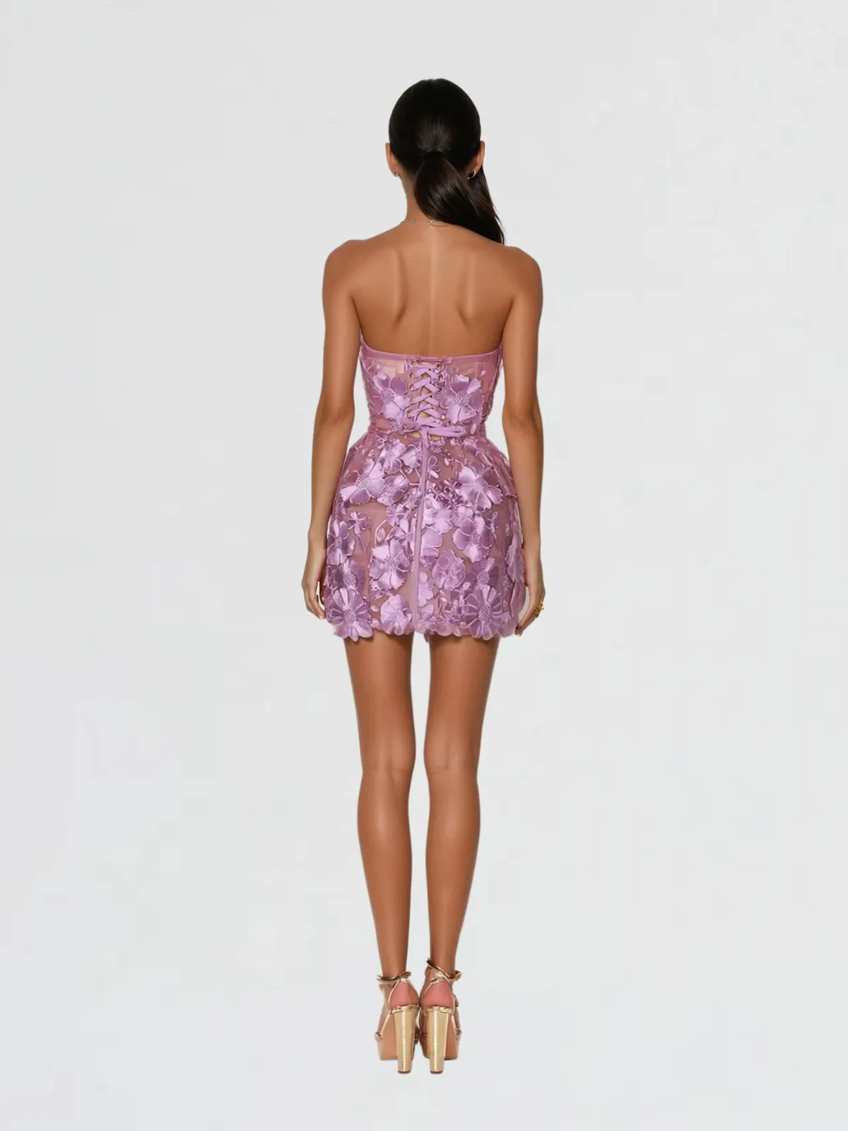 Danielle Strapless Flower Embroidered Mini Dress In Purple sold by Mew Mews product image thumbnail 3