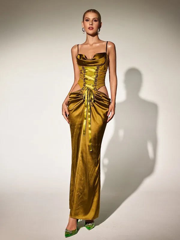 Bellissa Spaghetti Cutout Maxi Dress sold by Mew Mews