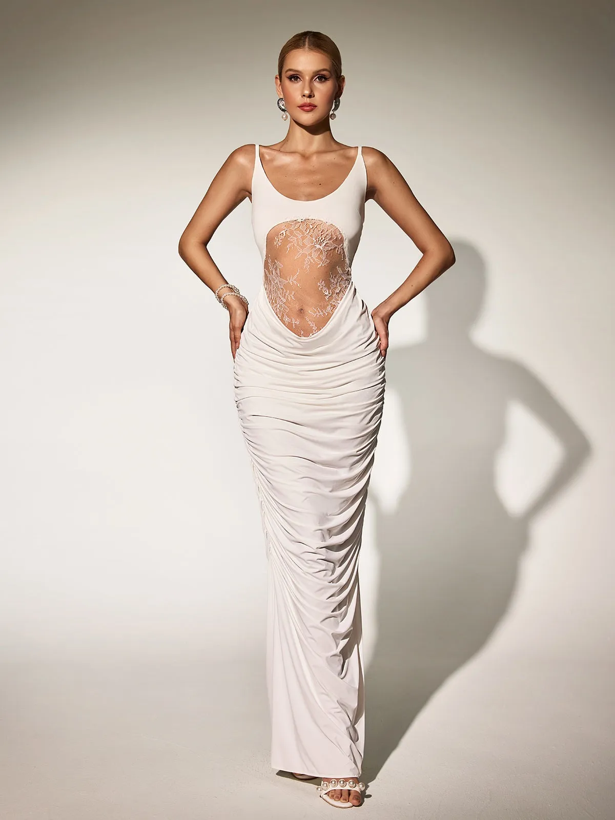 Brythis Spaghetti Ruched Lace Maxi Dress sold by Mew Mews product image thumbnail 3