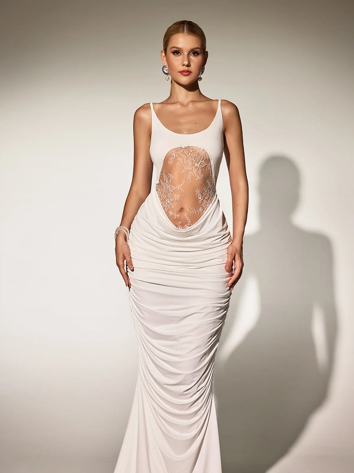 Brythis Spaghetti Ruched Lace Maxi Dress sold by Mew Mews product image thumbnail 4