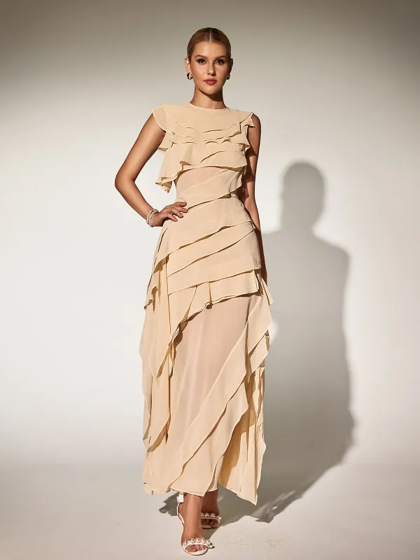 Waelyvira Sleeveless Ruffle Maxi Dress made by Mew Mews
