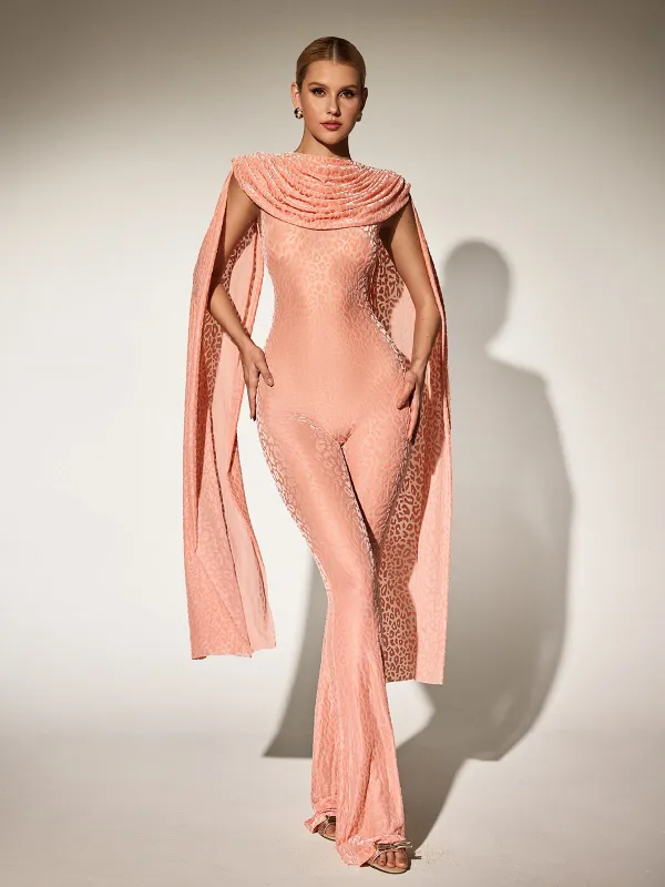 Burdette Leopard Draped Jumpsuit sold by Mew Mews