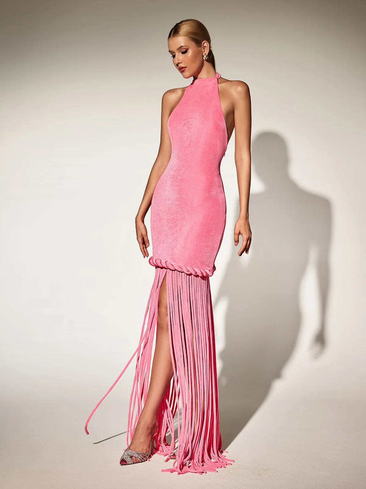 Litonya Halterneck Fringe Velvet Maxi Dress sold by Mew Mews product image thumbnail 4