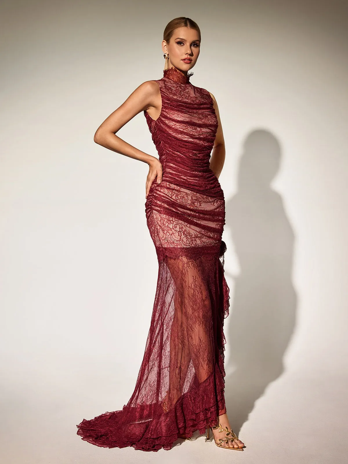 Kaldris High Neck Lace Ruffle Maxi Dress sold by Mew Mews product image thumbnail 4