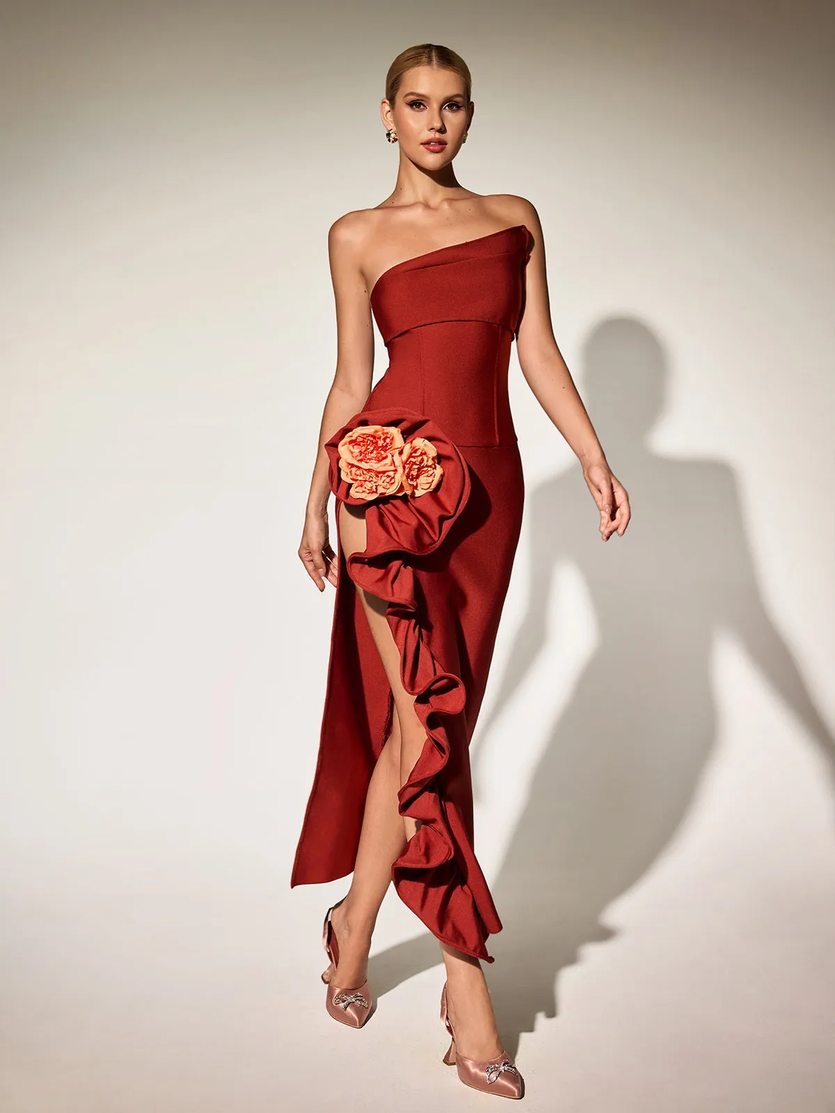 Braex Strapless Flower Tiered Bandage Maxi Dress sold by Mew Mews product image thumbnail 2