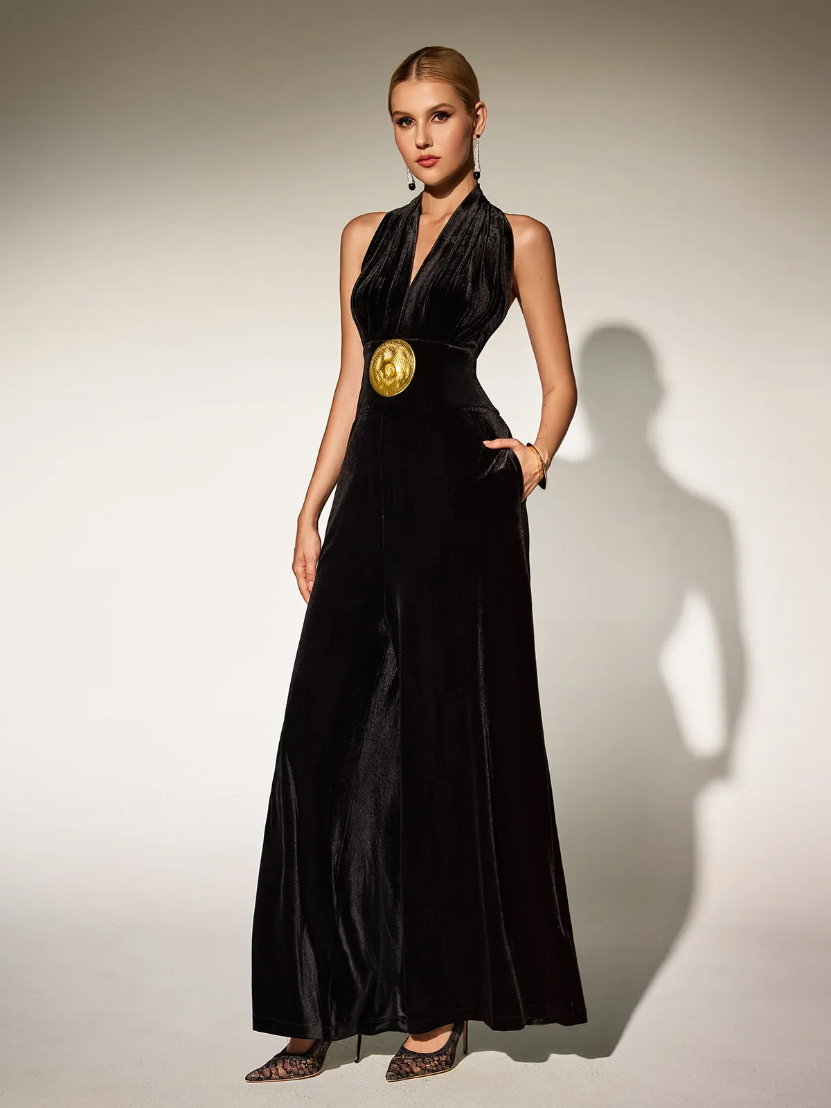 Brytni Halterneck Velvet Jumpsuit sold by Mew Mews product image thumbnail 5