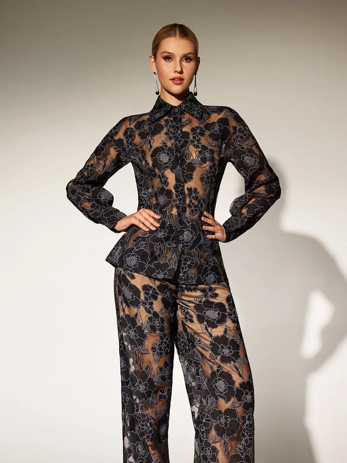 Eldara Long Sleeve Floral Pants Set sold by Mew Mews product image thumbnail 4
