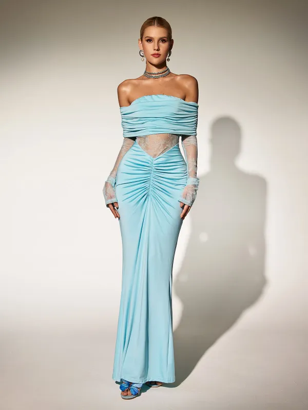 Brunetta Off Shoulder Lace Ruched Dress sold by Mew Mews