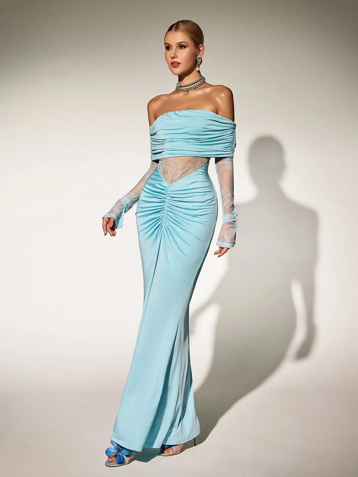 Brunetta Off Shoulder Lace Ruched Dress sold by Mew Mews product image thumbnail 4