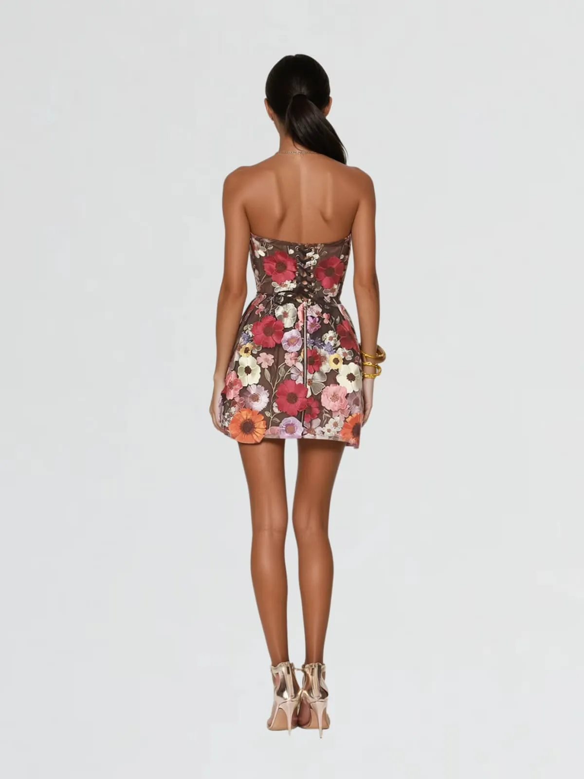 Danielle Strapless Flower Embroidered Mini Dress In Multi sold by Mew Mews product image thumbnail 3