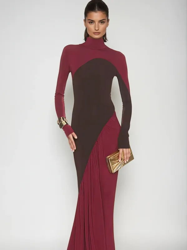Laurice High Neck Maxi Dress In Wine made by Mew Mews