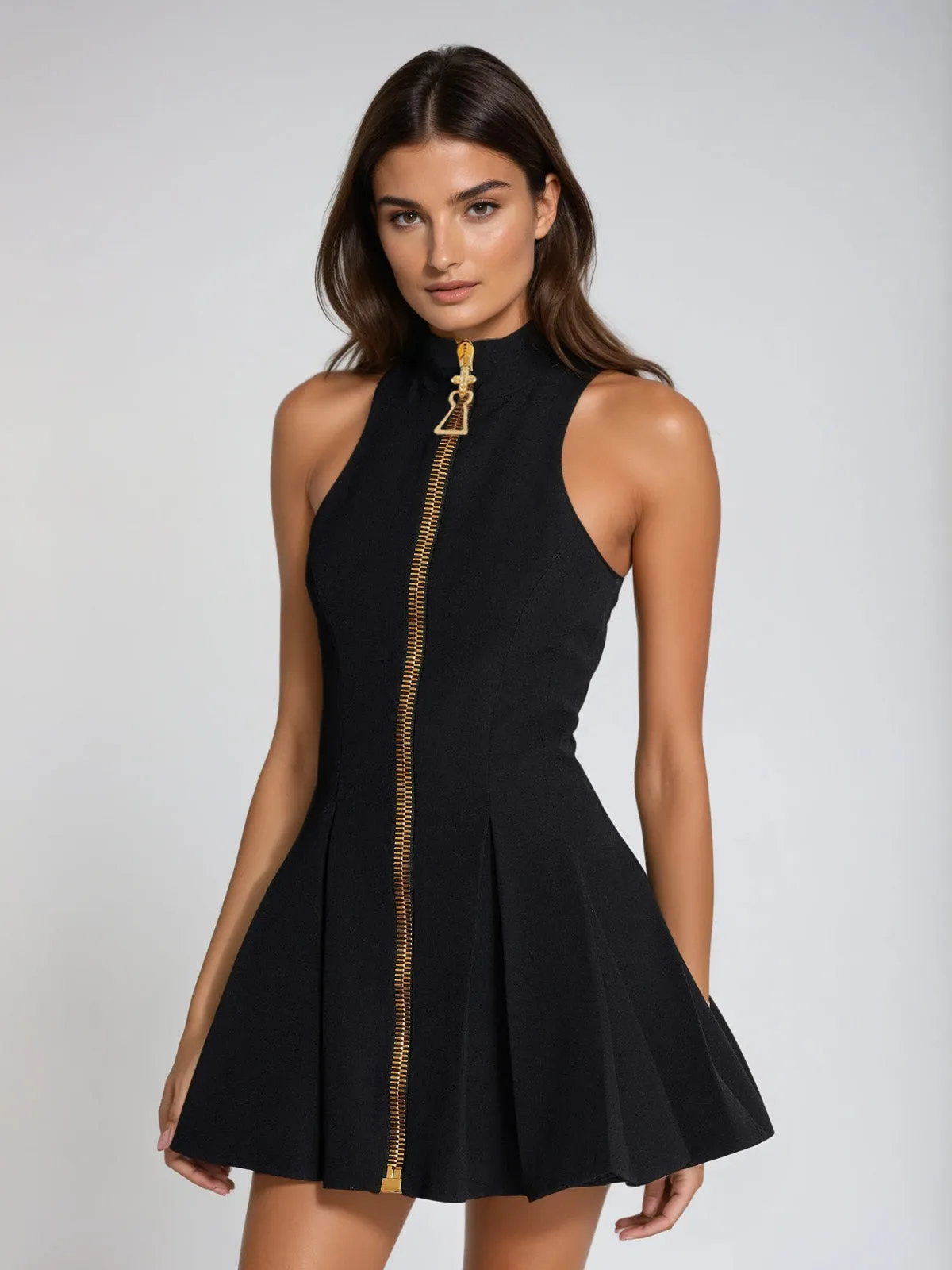Ulvara High Neck Zipper Mini Dress sold by Mew Mews