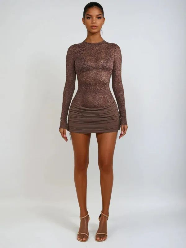 Wynth Lace Floral Ruched Mini Dress sold by Mew Mews