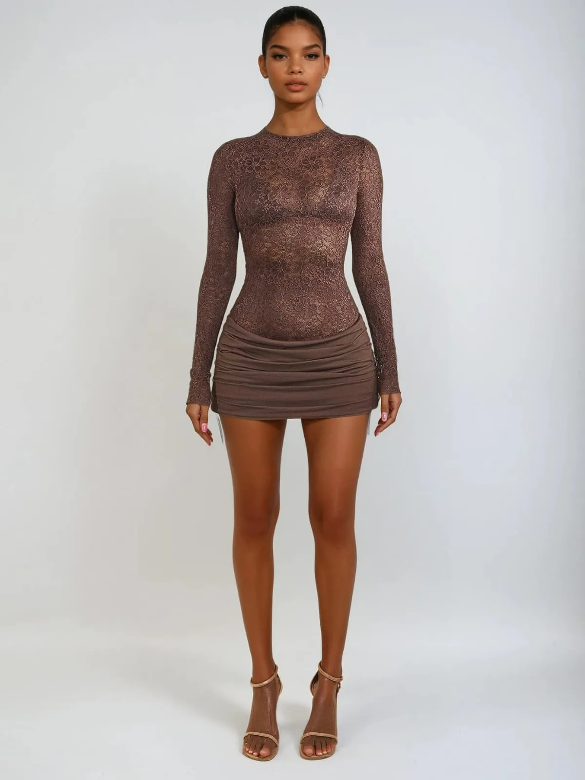 Wynth Lace Floral Ruched Mini Dress sold by Mew Mews