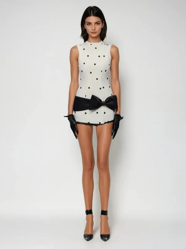 Uvandiel Sleeveless Dot Bow Mini Dress sold by Mew Mews