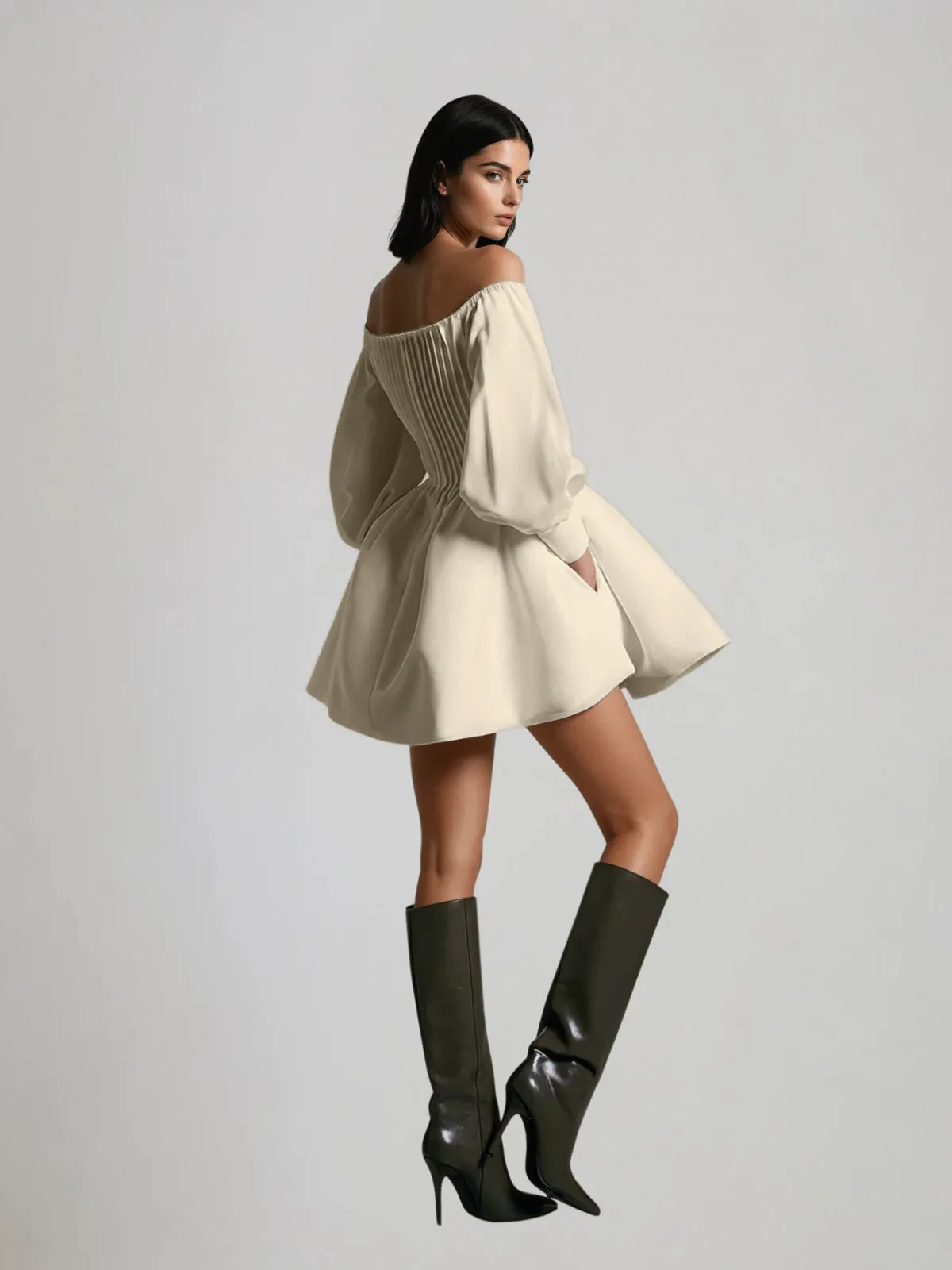 Velthar Off Shoulder Ruched Mini Dress sold by Mew Mews product image thumbnail 3