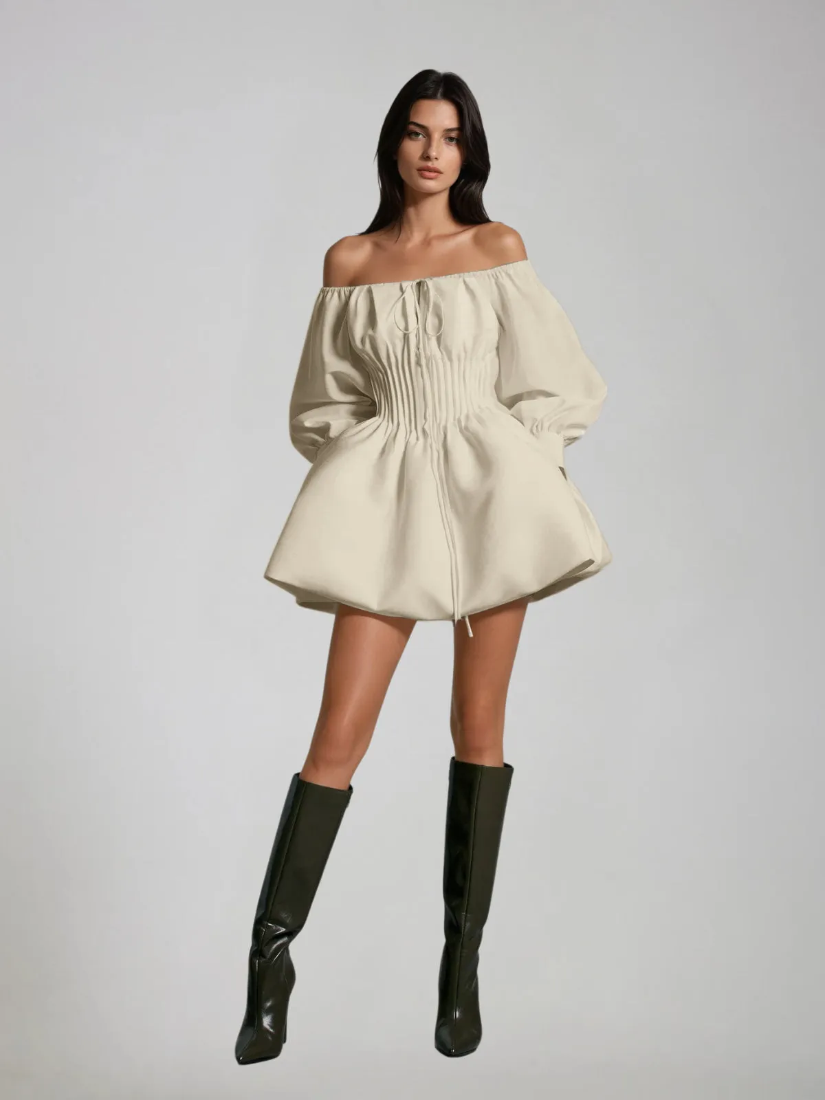 Velthar Off Shoulder Ruched Mini Dress sold by Mew Mews product image thumbnail 2