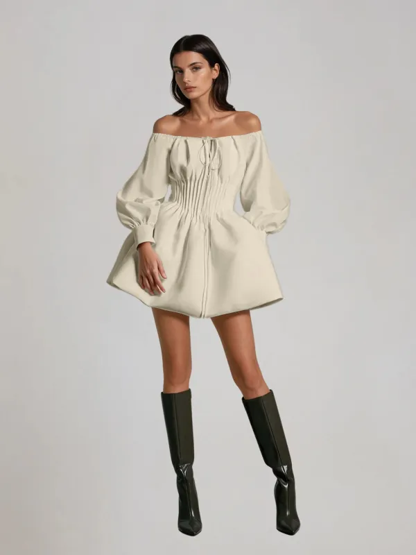 Velthar Off Shoulder Ruched Mini Dress sold by Mew Mews