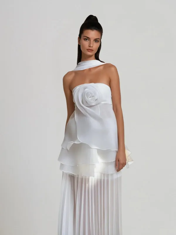Vaelyara Strapless Flower Ruffle Pleated Dress sold by Mew Mews