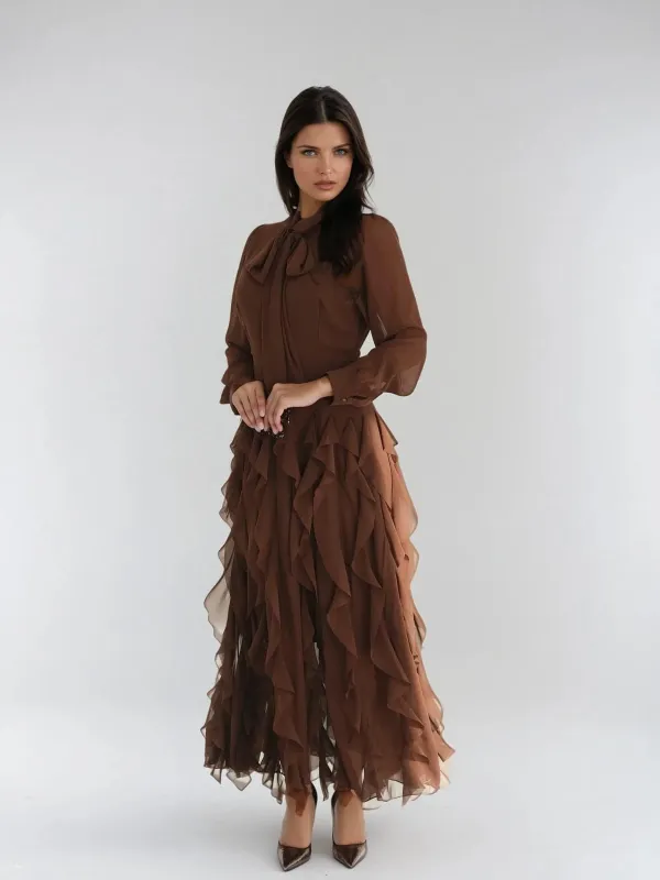 Vazron Bow Tie Up Ruffle Maxi Dress made by Mew Mews
