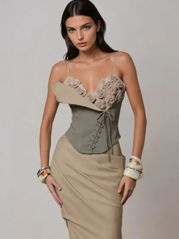 Vaeron Spaghetti Flower Lace Up Skirt Set sold by Mew Mews