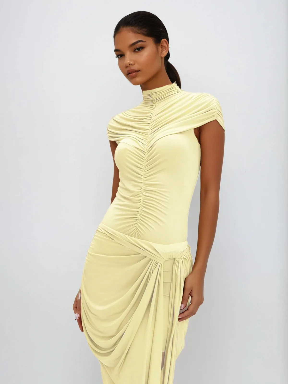 Myrithia High Neck Ruched Draped Mini Dress sold by Mew Mews product image thumbnail 2