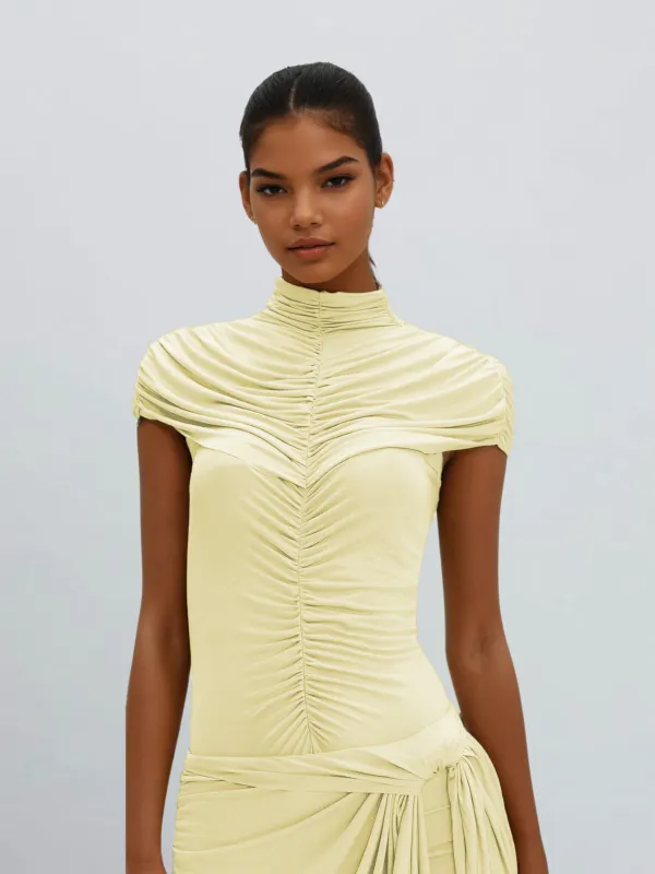 Myrithia High Neck Ruched Draped Mini Dress sold by Mew Mews