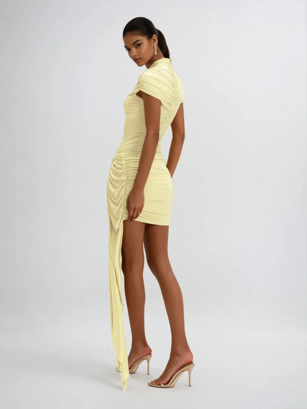 Myrithia High Neck Ruched Draped Mini Dress sold by Mew Mews product image thumbnail 3