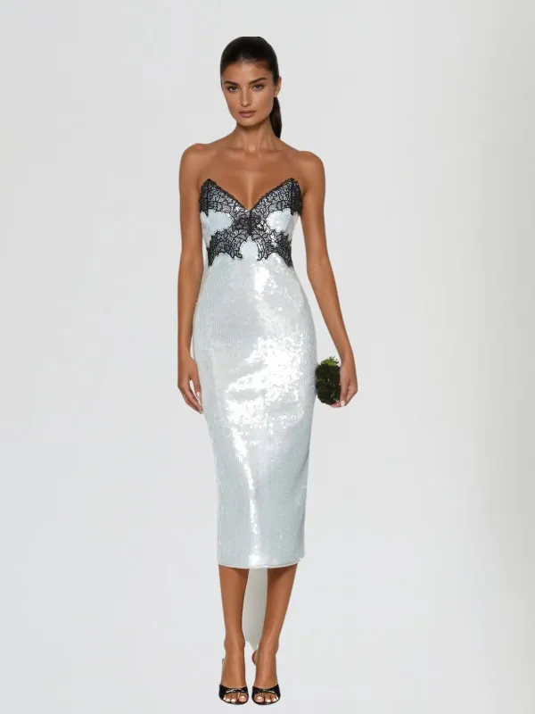 Yulren Strapless Sequin Midi Dress sold by Mew Mews
