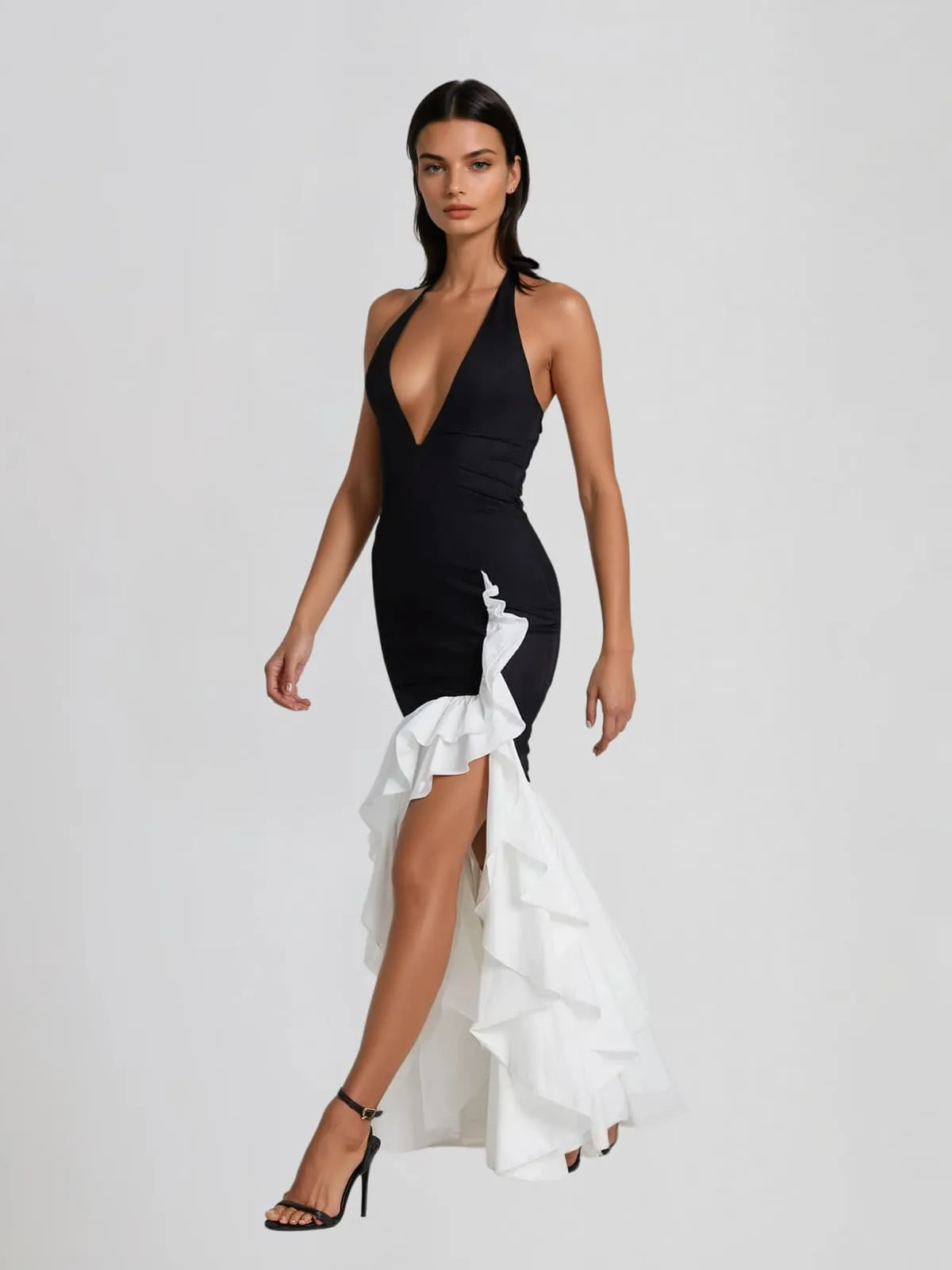 Woltex Plunge Neck Ruffle Maxi Dress sold by Mew Mews product image thumbnail 3