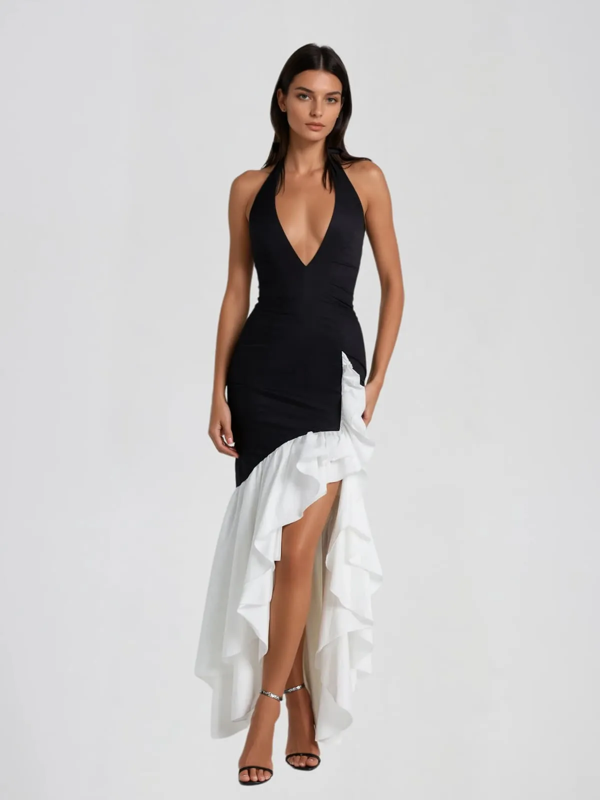 Woltex Plunge Neck Ruffle Maxi Dress sold by Mew Mews product image thumbnail 2