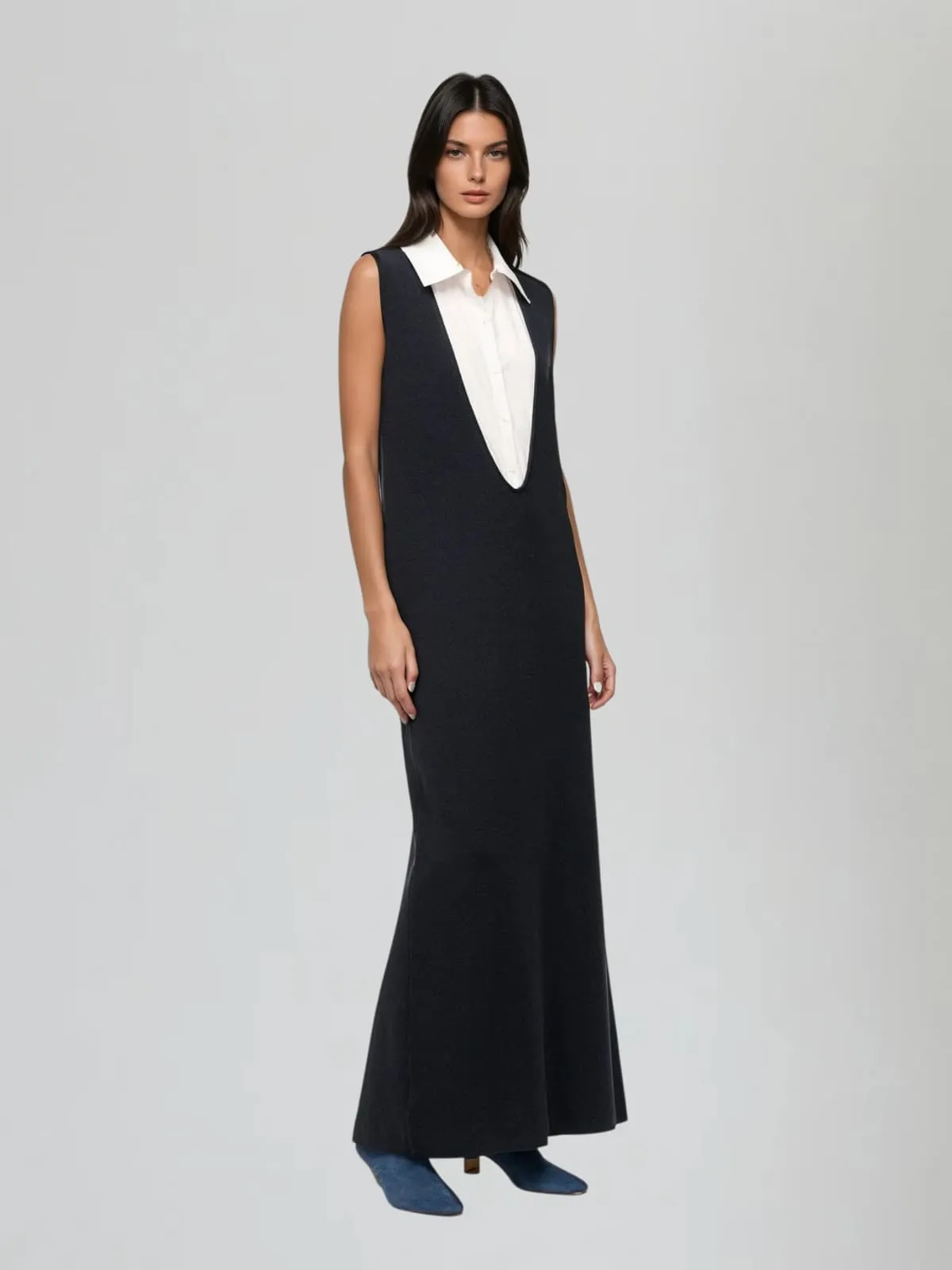 Wyxia Folded Collar Paneled Maxi Dress sold by Mew Mews product image thumbnail 3