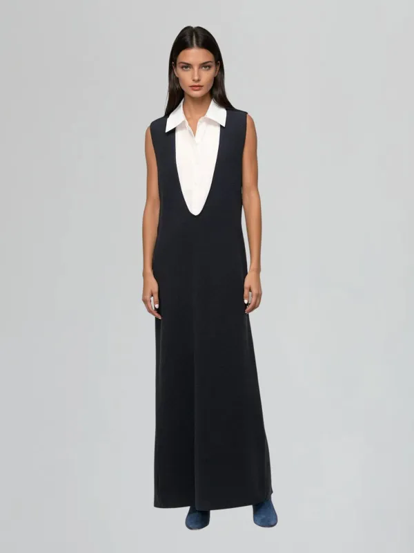 Wyxia Folded Collar Paneled Maxi Dress made by Mew Mews