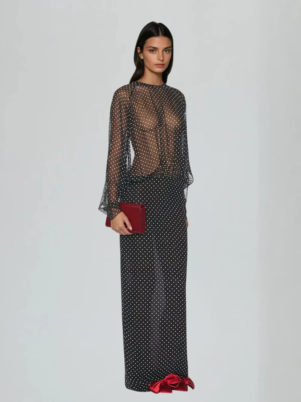 Wyvra Long Sleeve Dot Maxi Dress In Black sold by Mew Mews product image thumbnail 2