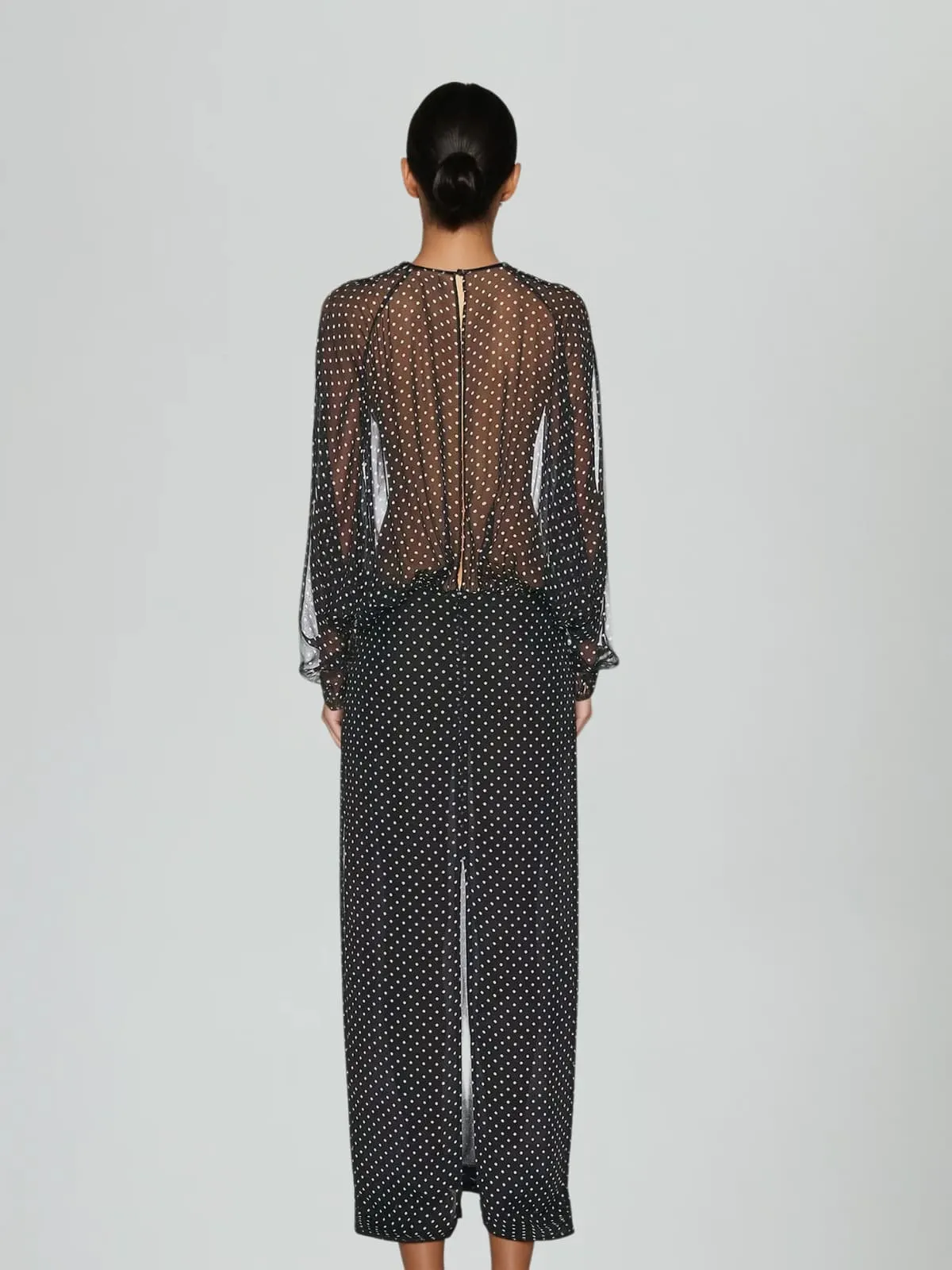 Wyvra Long Sleeve Dot Maxi Dress In Black sold by Mew Mews product image thumbnail 3