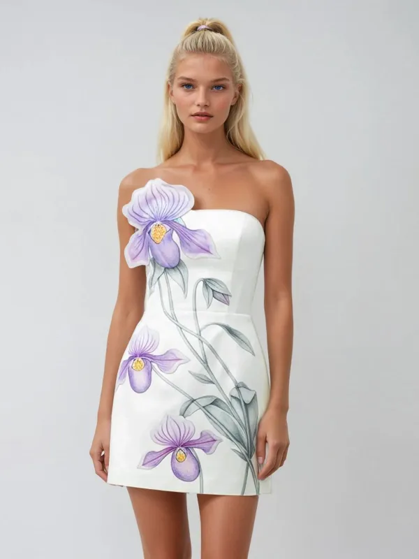 Ashryn Strapless Floral Mini Dress sold by Mew Mews