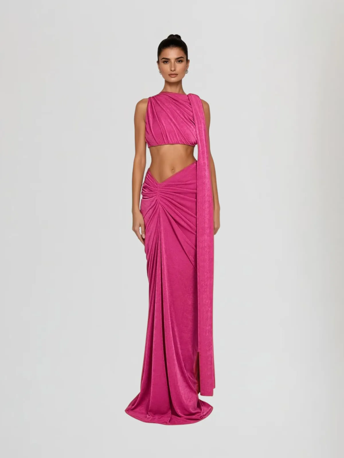 Breiana Sleeveless Ruched Maxi Dress In Hot Pink sold by Mew Mews product image thumbnail 2