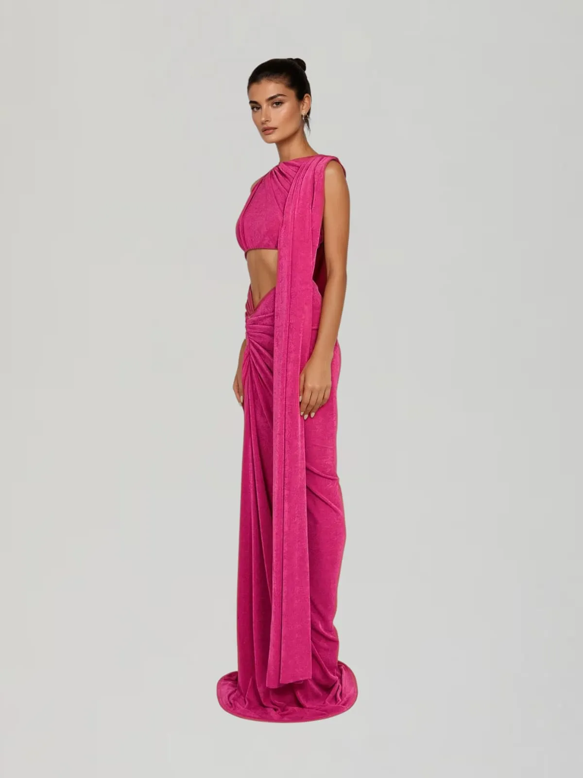 Breiana Sleeveless Ruched Maxi Dress In Hot Pink sold by Mew Mews product image thumbnail 3