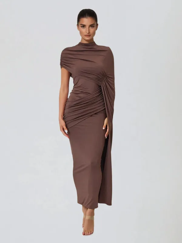 Vavyx Shawl Ruched Maxi Dress sold by Mew Mews