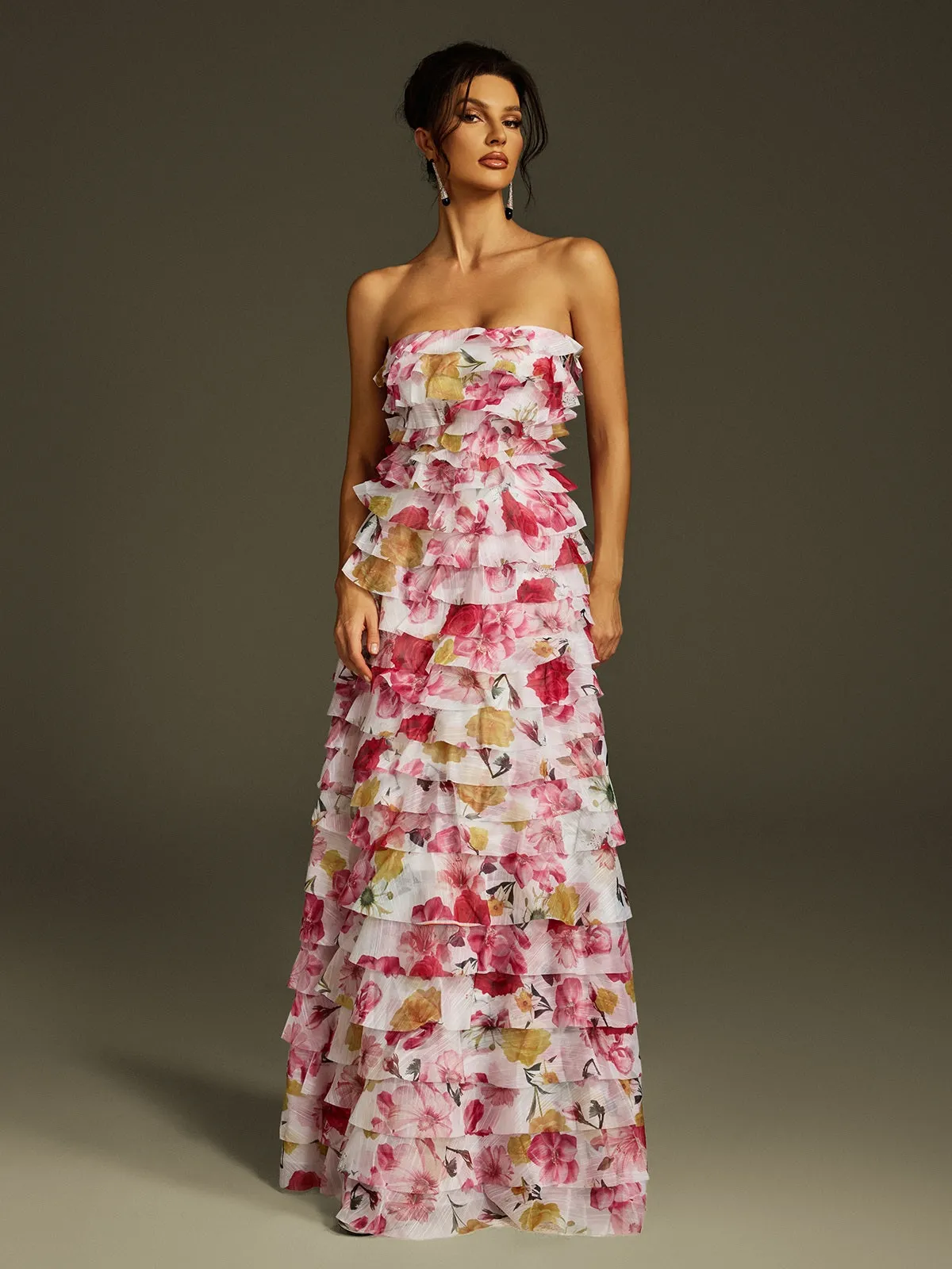 Solum Strapless Tiered Floral Maxi Dress sold by Mew Mews product image thumbnail 4
