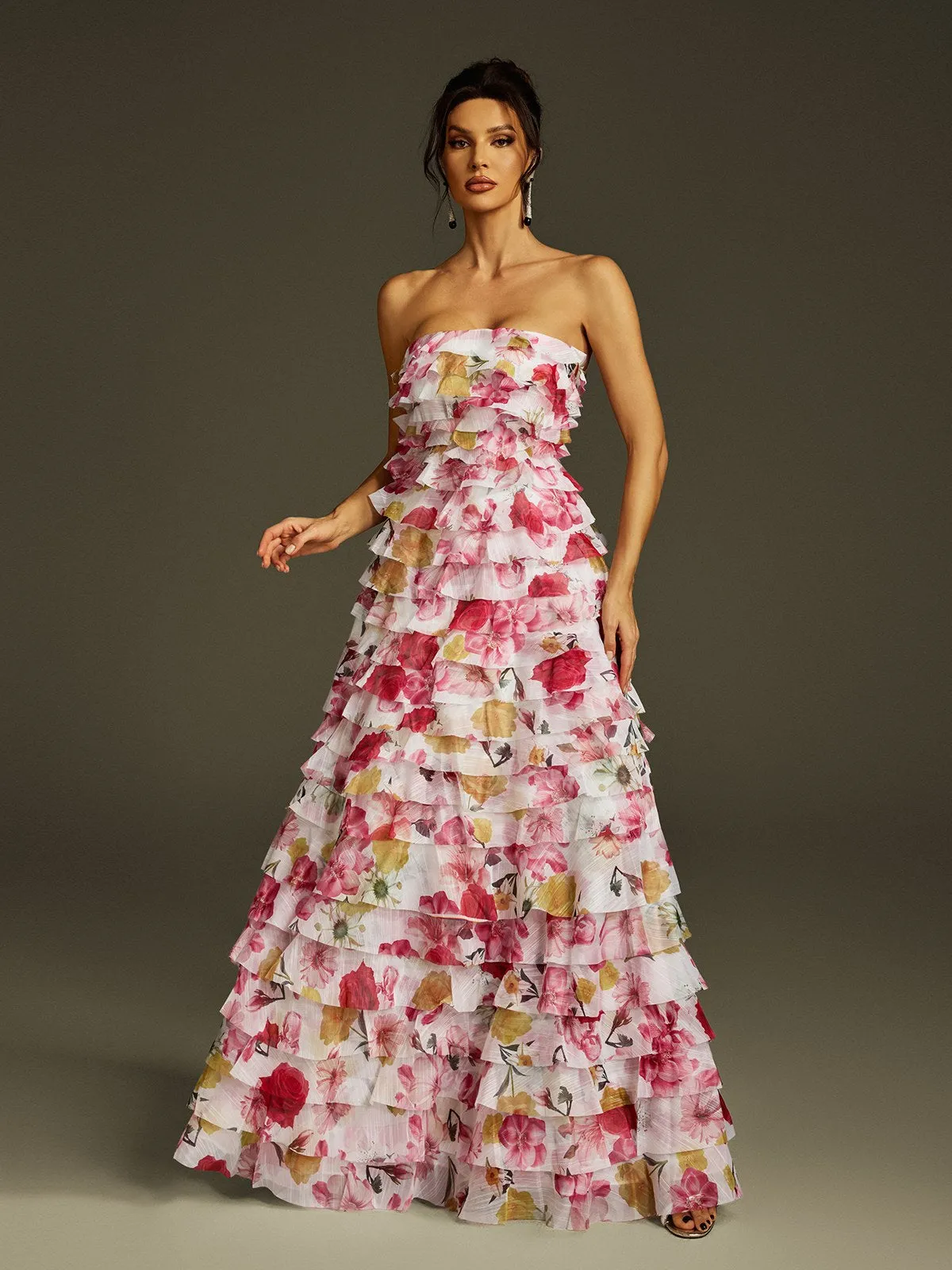 Solum Strapless Tiered Floral Maxi Dress sold by Mew Mews