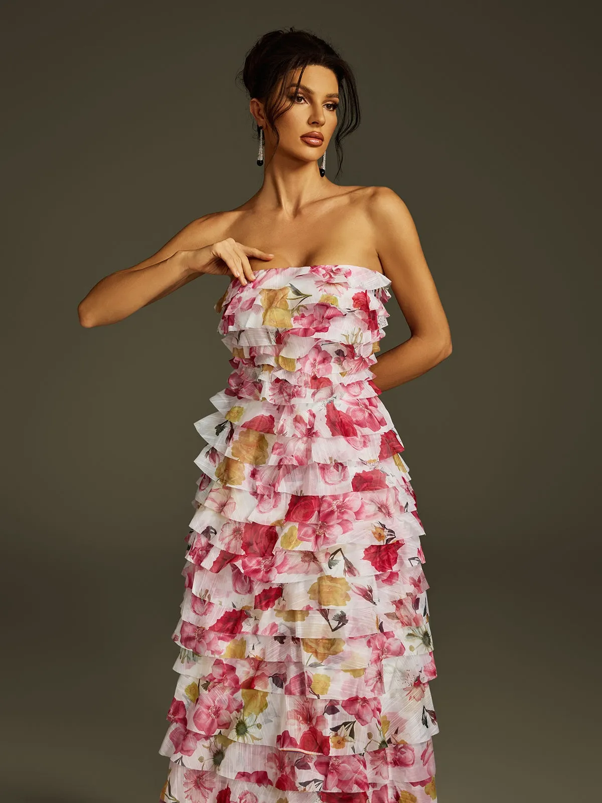 Solum Strapless Tiered Floral Maxi Dress sold by Mew Mews product image thumbnail 5