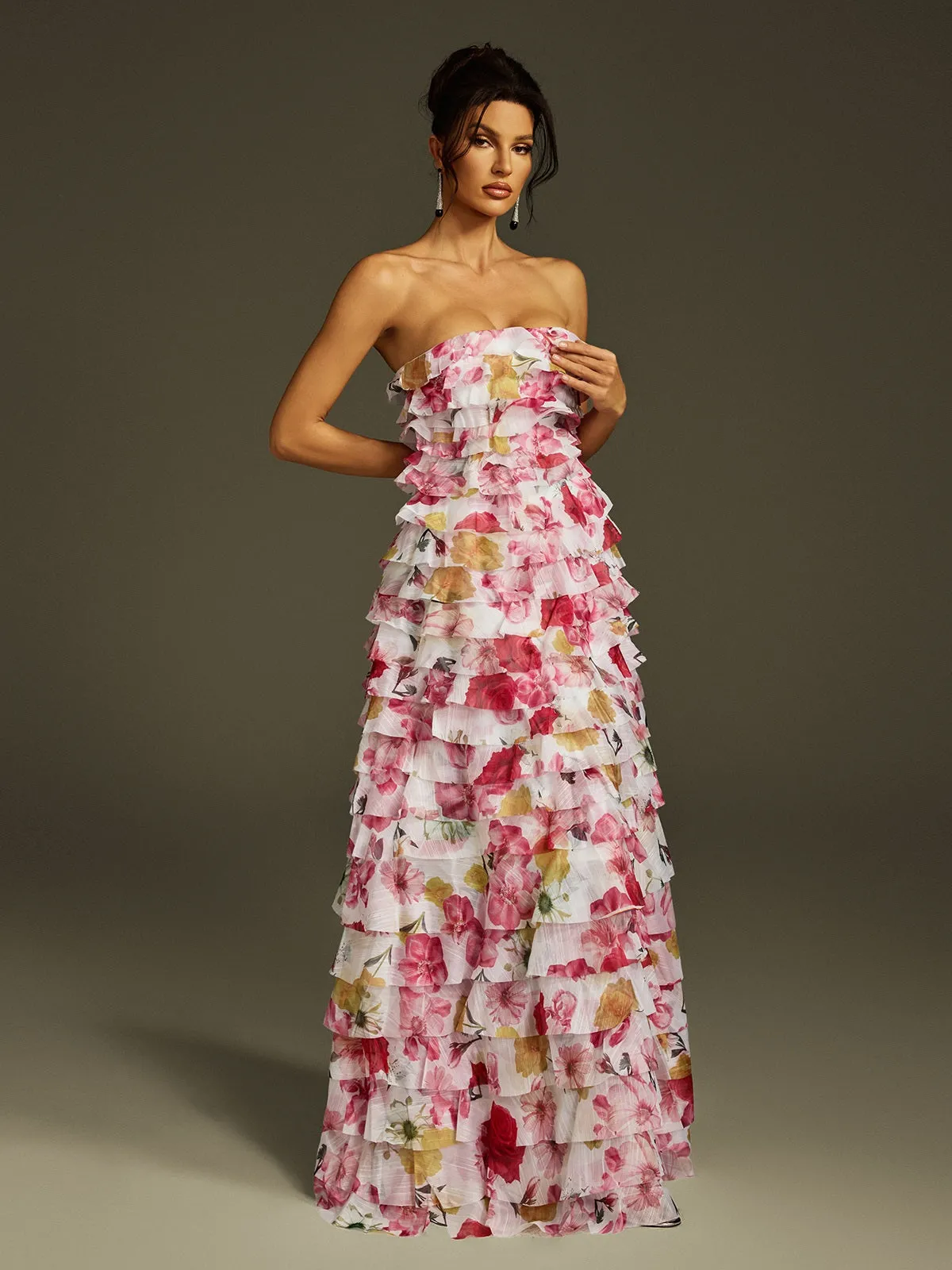 Solum Strapless Tiered Floral Maxi Dress sold by Mew Mews product image thumbnail 3