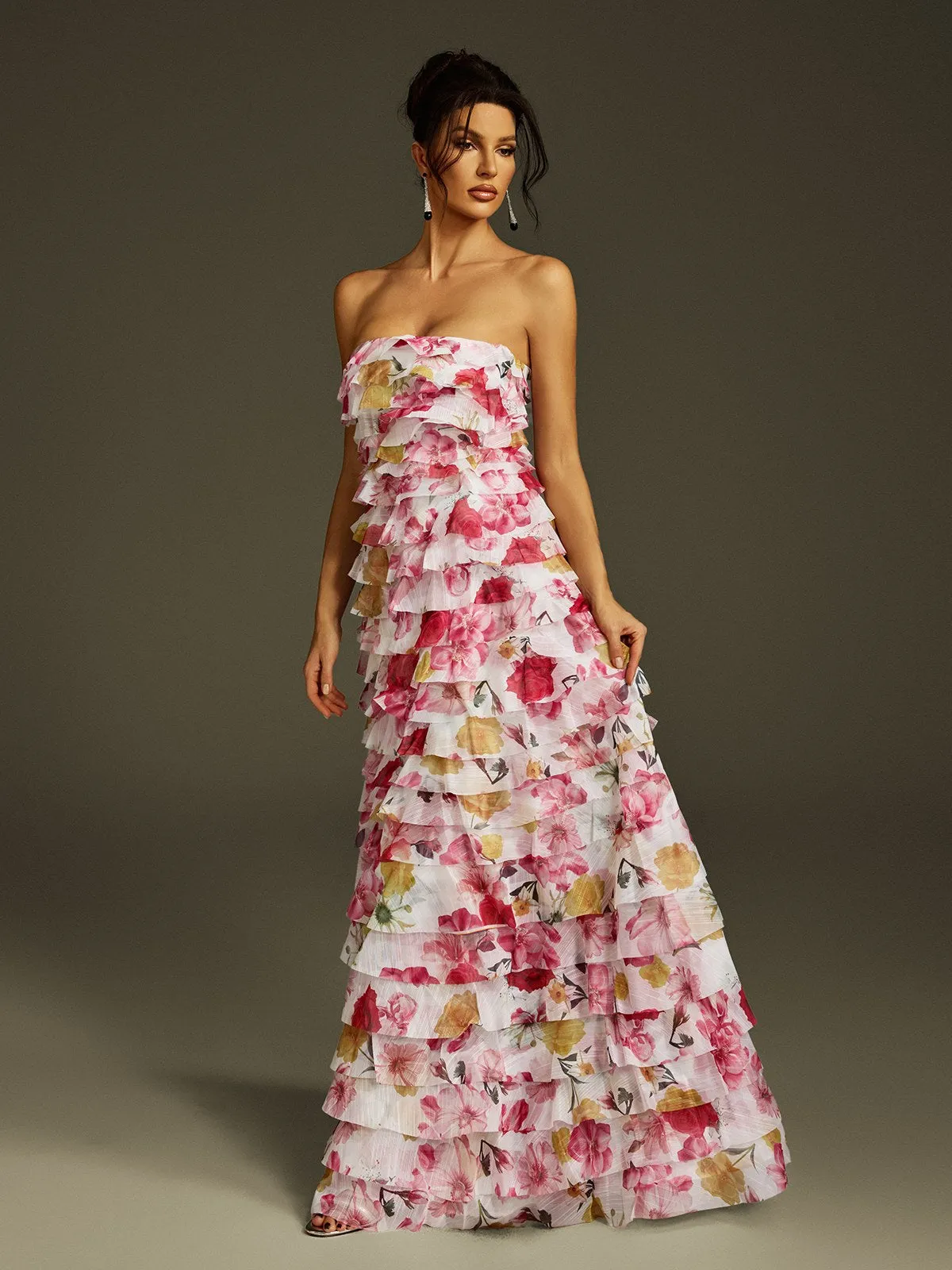 Solum Strapless Tiered Floral Maxi Dress sold by Mew Mews product image thumbnail 2