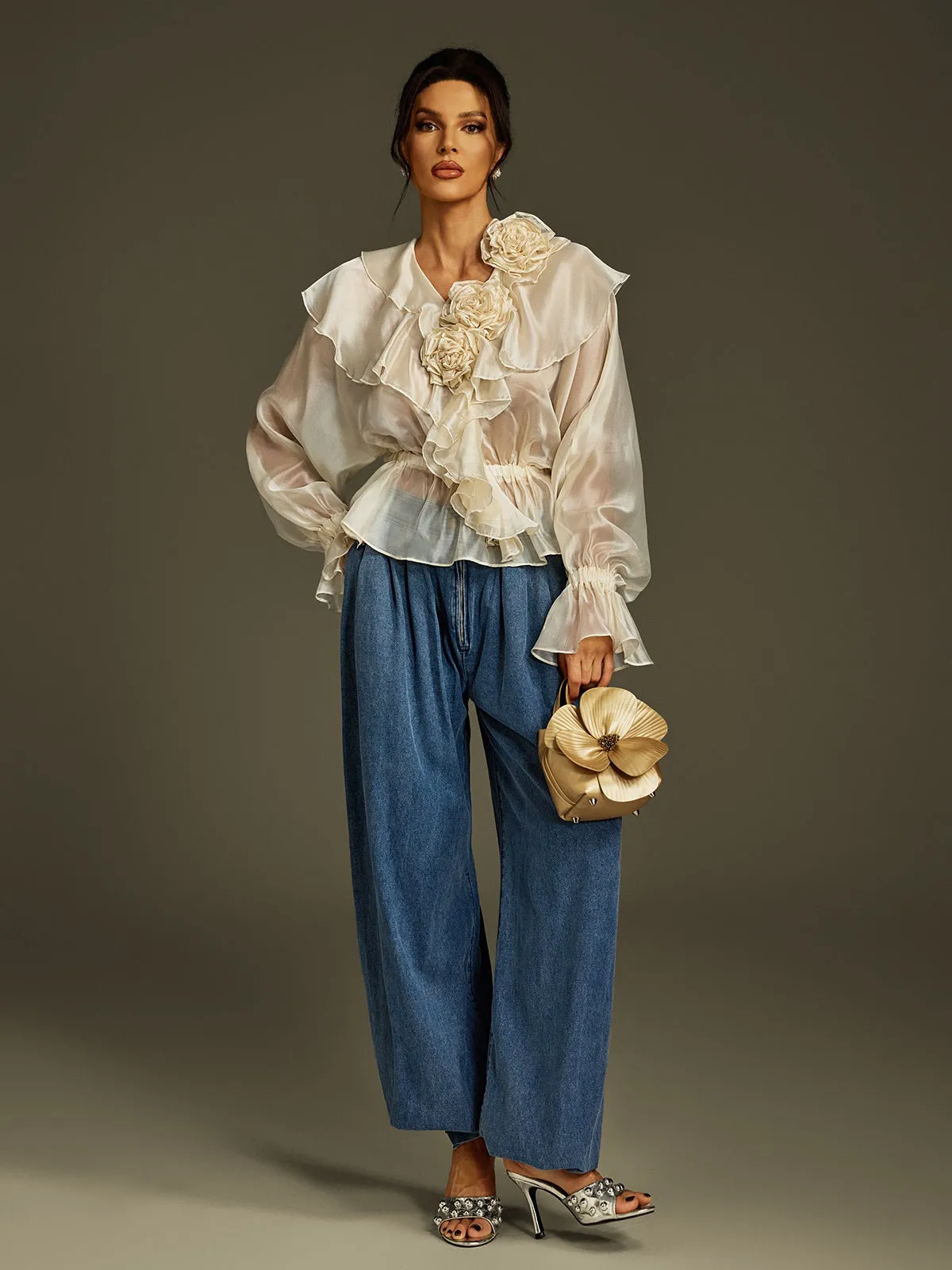 Larya Flare Sleeve Flower Ruffle Top sold by Mew Mews product image thumbnail 3