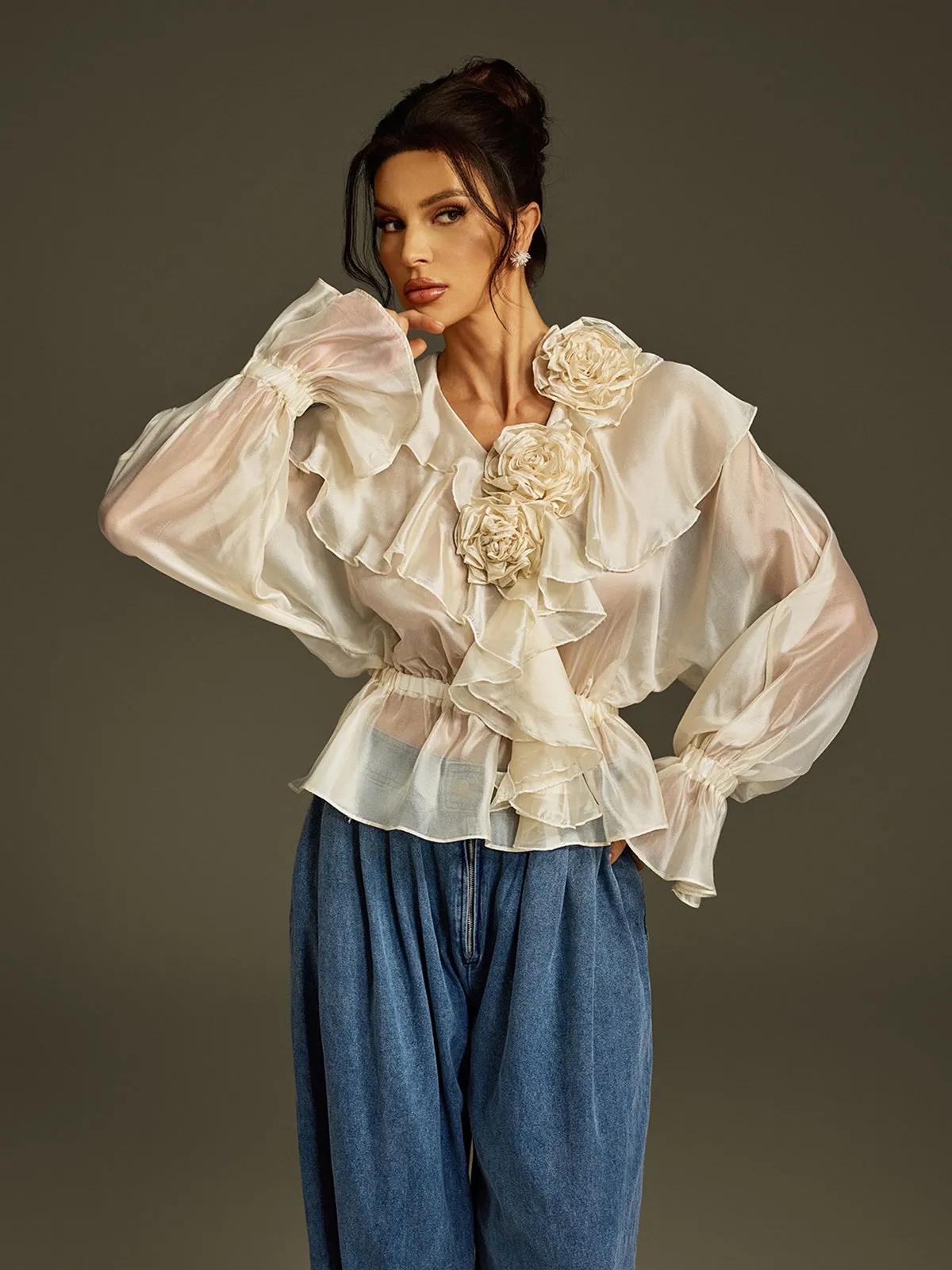 Larya Flare Sleeve Flower Ruffle Top sold by Mew Mews